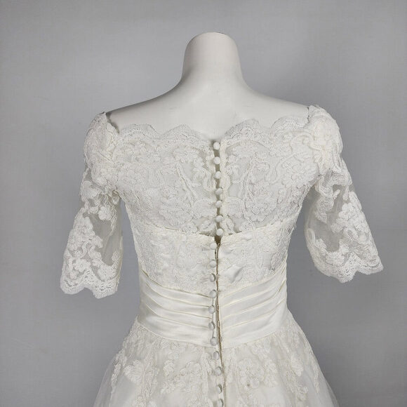 Symphony Of Venus White Of The Shoulder Midi Wedding Gown Size S - Picture 9 of 16